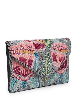 Kooky grey & multi quirky bead work cotton canvas sling bag 5