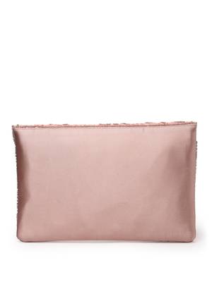 Lush flamingo pink, magenta & pale gold floral embellished satin sling bag 6