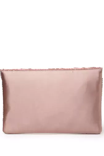 Lush flamingo pink, magenta & pale gold floral embellished satin sling bag