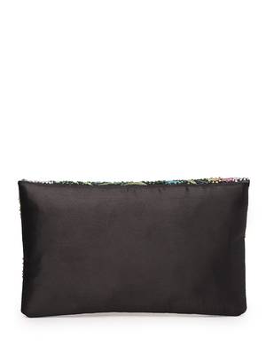 Boho black & multi floral embellished satin sling bag 6