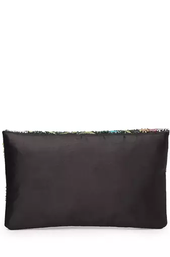 Boho black & multi floral embellished satin sling bag