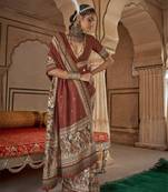 Elora soft silk baluchari printed saree (brick red)