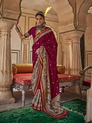Elora soft silk baluchari printed saree (maroon) 1