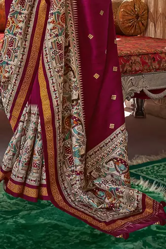 Elora soft silk baluchari printed saree (maroon)
