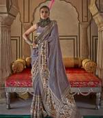 Elora soft silk baluchari printed saree (grey)