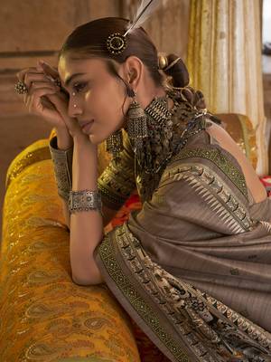 Elora soft silk baluchari printed saree (grey) 2