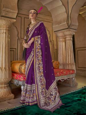 Elora soft silk baluchari printed saree (purple) 1