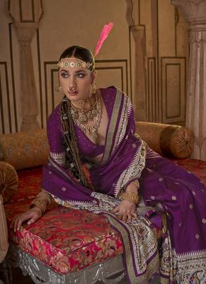 Elora soft silk baluchari printed saree (purple) 2