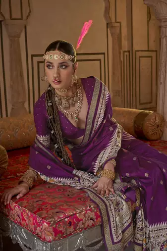 Elora soft silk baluchari printed saree (purple)