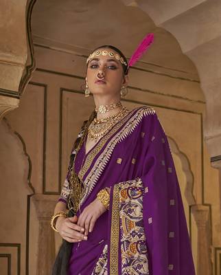 Elora soft silk baluchari printed saree (purple) 3