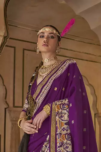 Elora soft silk baluchari printed saree (purple)