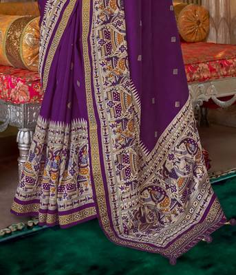 Elora soft silk baluchari printed saree (purple) 4