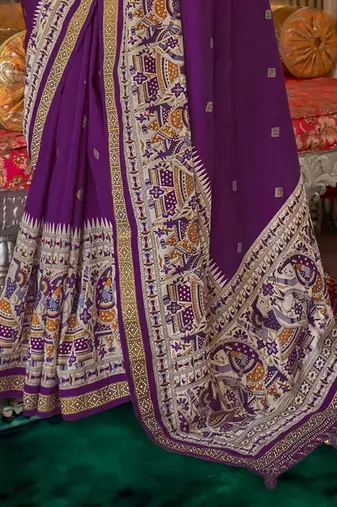 Elora soft silk baluchari printed saree (purple)