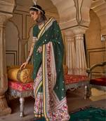 Elora soft silk baluchari printed saree (dark green)