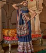 Elora soft silk baluchari printed saree (navy blue)