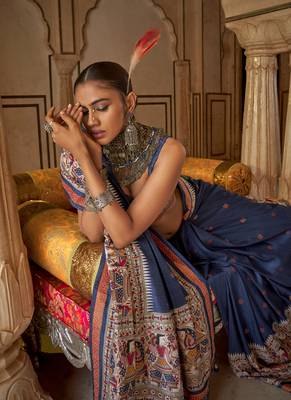 Elora soft silk baluchari printed saree (navy blue) 2