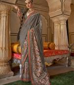 Elora soft silk baluchari printed saree (dark grey)