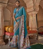 Elora soft silk baluchari printed saree (turquoise blue)