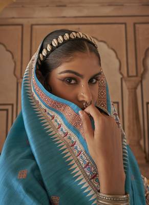 Elora soft silk baluchari printed saree (turquoise blue) 2