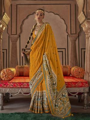 Elora soft silk baluchari printed saree (mustard) 1
