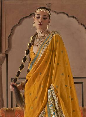 Elora soft silk baluchari printed saree (mustard) 3