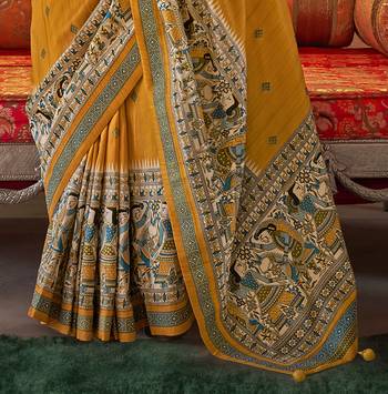 Elora soft silk baluchari printed saree (mustard) 4