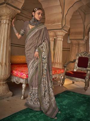 Elora soft silk baluchari printed saree (brown) 1