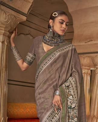 Elora soft silk baluchari printed saree (brown) 3