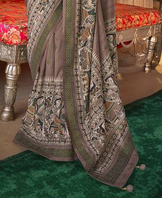 Elora soft silk baluchari printed saree (brown) 4