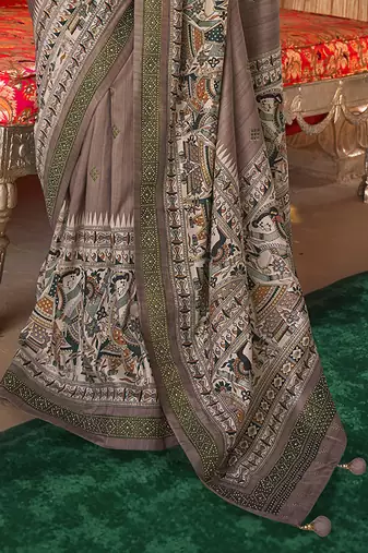 Elora soft silk baluchari printed saree (brown)