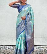 Blue kanjivaram soft tissue silk leheriya traditional zari woven saree