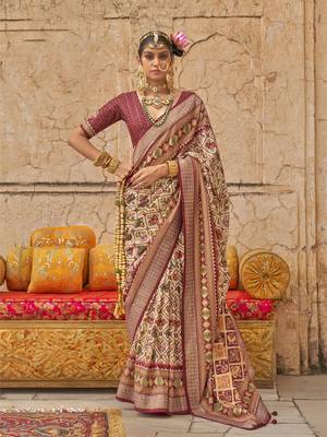 Elora soft silk patola printed saree (cream) 1