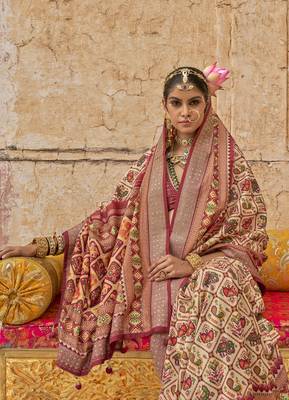 Elora soft silk patola printed saree (cream) 2