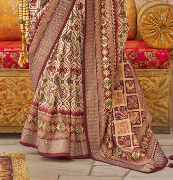 Elora soft silk patola printed saree (cream) 4