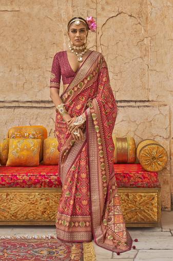 Elora soft silk patola printed saree (orange)