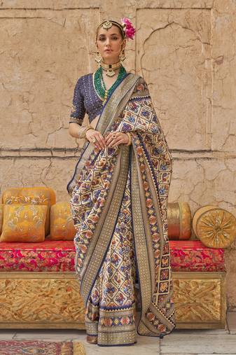 Elora soft silk patola printed saree (cream)