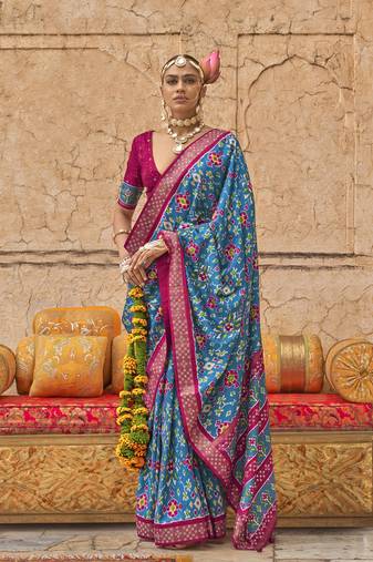 Elora soft silk patola printed saree (royal blue)
