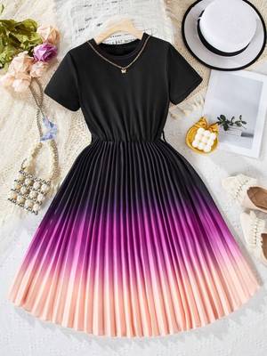 Mustard-black color printed cotton blend fit&flared style dresses 1