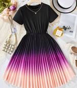 Mustard-black color printed cotton blend fit&flared style dresses