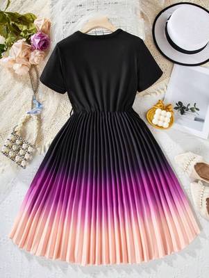 Mustard-black color printed cotton blend fit&flared style dresses 5