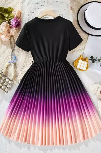 Mustard-black color printed cotton blend fit&flared style dresses