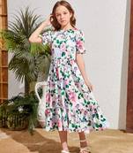 Smoke white color printed cotton blend fit&flared style dresses