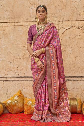 Elora soft silk patola printed saree (peach)
