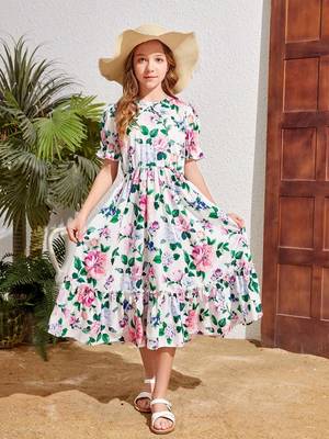 Smoke white color printed cotton blend fit&flared style dresses 2