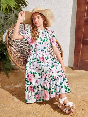 Smoke white color printed cotton blend fit&flared style dresses 5