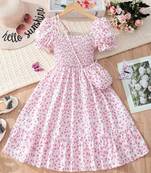 Blush pink color printed cotton blend fit&flared style dresses