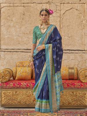 Elora soft silk patola printed saree (navy blue) 1