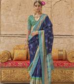 Elora soft silk patola printed saree (navy blue)