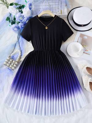 Blue-black color printed cotton blend fit&flared style dresses 1