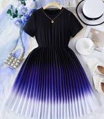 Blue-black color printed cotton blend fit&flared style dresses